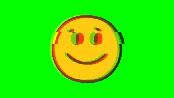Happy Face Emoticon Glitch Effect Green Background Funny Character Emoji — Stock Video