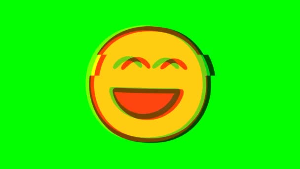 Smiling Face Emoticon Glitch Effect Green Background Laughing Emoji Motion — Stock Video