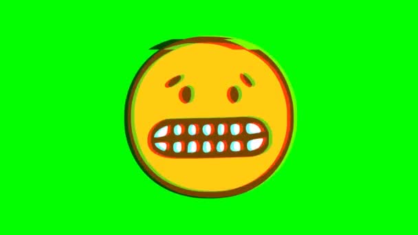 Smiley Showing Teeth Glitch Effect Green Background Emoji Motion Graphics — Stock Video
