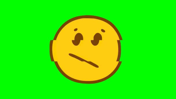 Sad Face Emoticon Glitch Effect Green Background Emoji Motion Graphics — Stock Video