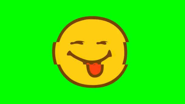 Emoticon Shows Tongue Glitch Effect Green Background Funny Character Emoji — Stock Video