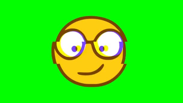 Fancy Emoticon Glitch Effect Green Background Funny Character Emoji Motion — Stock Video