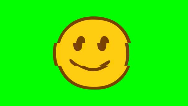 Happy Face Emoticon Glitch Effect Green Background Emoji Motion Graphics — Stock Video