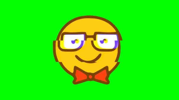 Funny Gentleman Emoticon Glitch Effect Green Background Funny Character Emoji — Stock Video