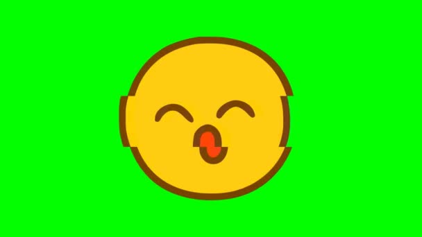 Cute Emoticon Glitch Effect Green Background Funny Character Emoji Motion — Stock Video