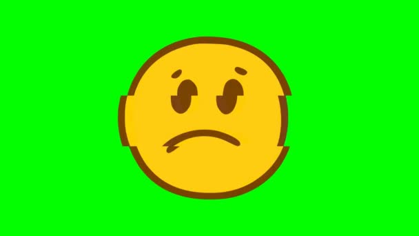 Sad Face Emoticon Glitch Effect Green Background Emoji Motion Graphics — Stock Video