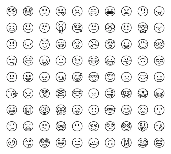 Conjunto Emoticonos Que Muestran Diferentes Emociones Estilo Doodle Aisladas Sobre — Vector de stock