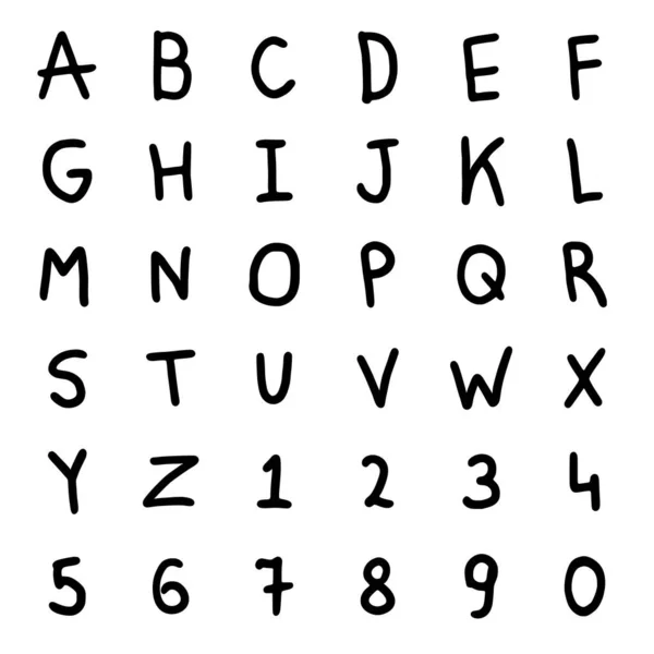 文字と数字のセットをドードルスタイルで 手書きアルファベット文字ベクトルクリップアート — ストックベクタ