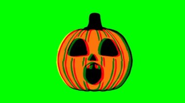 Jack O Lantern ya da Cadılar Bayramı balkabağı arızası yeşil arka planda. Cadılar Bayramı Hareketi grafikleri.