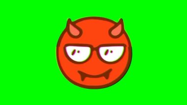 Gözlüklü şeytan yeşil arka planda hata etkisi yaratıyor. Emoji hareket grafikleri.