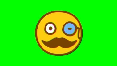 Aristokrat animasyon ikonu. Yeşil arka planda bıyıklı duygusal bozukluk. Emoji hareket grafikleri.