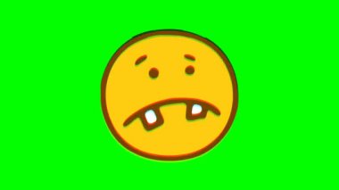 Yeşil arka planda garip bir ifade bozukluğu. Emoji hareket grafikleri.