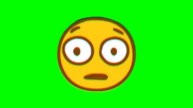 Yeşil arka planda büyük gözlü duygusal hata etkisi. Emoji hareket grafikleri.