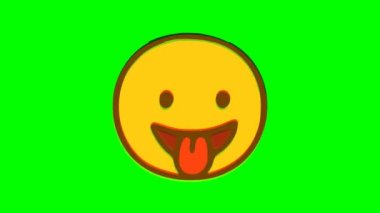 Yeşil arka planda dil arızası olan duygusal bir şey. Emoji hareket grafikleri.