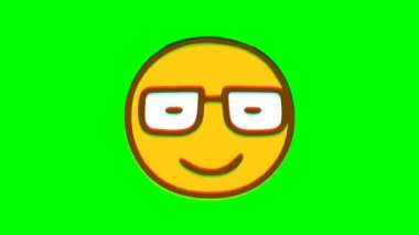 Yeşil arka planda gözlük etkisi olan duygusal bir ortam. Emoji hareket grafikleri.
