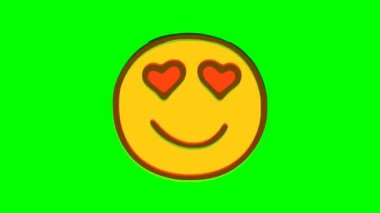 Yeşil arka planda öpüşme duygu bozukluğu etkisi. Emoji hareket grafikleri.