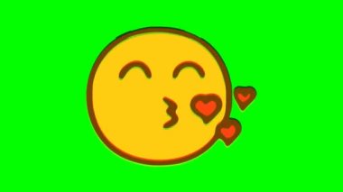 Yeşil arka planda öpüşme duygu bozukluğu etkisi. Emoji hareket grafikleri.