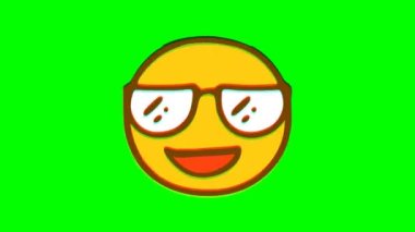 Yeşil arka planda gözlük arızası olan havalı bir ifade. Emoji hareket grafikleri.