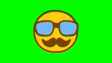 Yeşil arka planda gözlük arızası olan bıyıklı gülen yüz. Emoji hareket grafikleri.