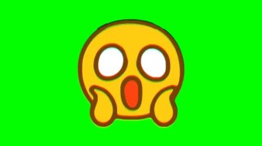 Yeşil arka planda korkmuş ifade bozukluğu etkisi. Emoji hareket grafikleri.