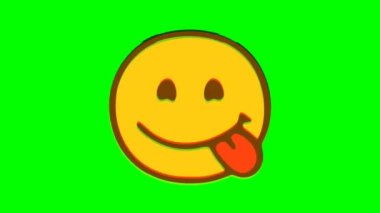 Emoticon yeşil arka planda dil arızası olduğunu gösteriyor. Emoji hareket grafikleri.