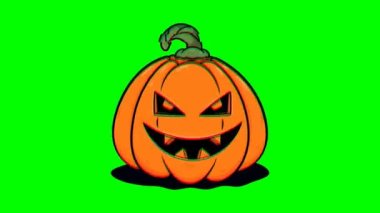 Jack O Lantern ya da Cadılar Bayramı balkabağı arızası yeşil arka planda. Cadılar Bayramı Hareketi grafikleri.