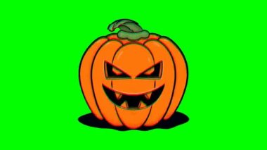 Jack O Lantern ya da Cadılar Bayramı balkabağı arızası yeşil arka planda. Cadılar Bayramı Hareketi grafikleri.