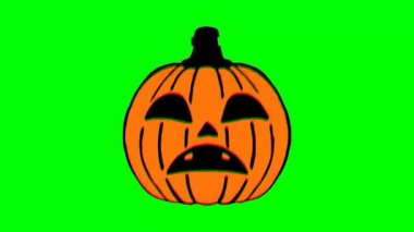 Jack O Lantern ya da Cadılar Bayramı balkabağı arızası yeşil arka planda. Cadılar Bayramı Hareketi grafikleri.