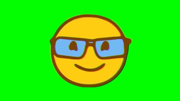 Happy Face Emoticon Met Glazen Glitch Effect Groene Achtergrond Emoji — Stockvideo