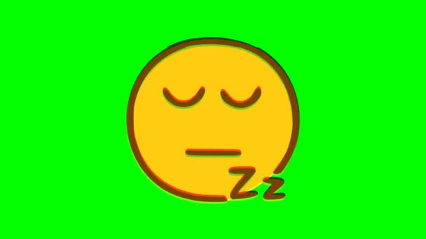 Efecto Glitch Emoticono Dormido Sobre Fondo Verde Emoji Gráficos Movimiento — Vídeos de Stock