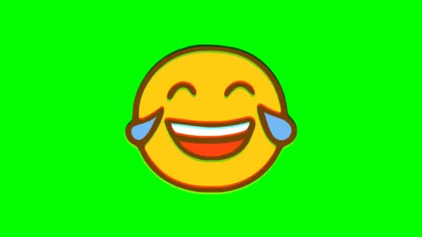 Rindo Lágrimas Efeito Glitch Emoticon Fundo Verde Gráficos Movimento Emoji — Vídeo de Stock
