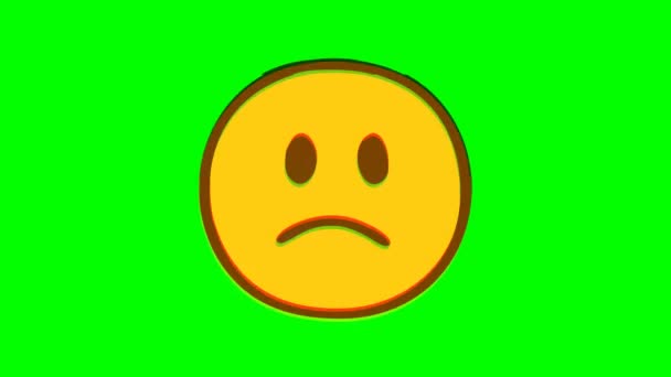 Efeito Falha Emoticon Rosto Triste Fundo Verde Gráficos Movimento Emoji — Vídeo de Stock