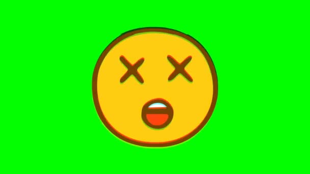 Matar Efeito Falha Emoticon Rosto Fundo Verde Gráficos Movimento Emoji — Vídeo de Stock