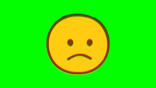 Droevig Gezicht Emoticon Glitch Effect Groene Achtergrond Emoji Bewegende Beelden — Stockvideo