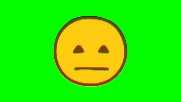 Sorglig Ansikte Emoticon Glitch Effekt Grön Bakgrund Emoji Rörlig Grafik — Stockvideo