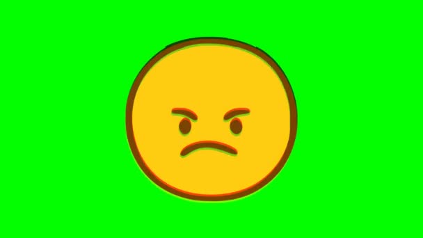 Efeito Falha Emoticon Rosto Irritado Fundo Verde Gráficos Movimento Emoji — Vídeo de Stock