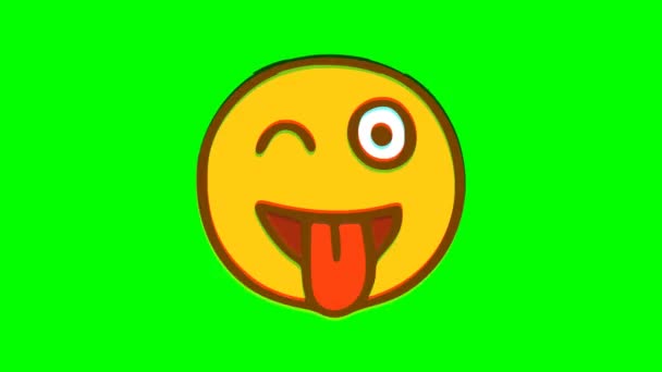 Emoticon Zeigt Zungenglitch Effekt Auf Grünem Hintergrund Emoji Bewegungsgrafik — Stockvideo