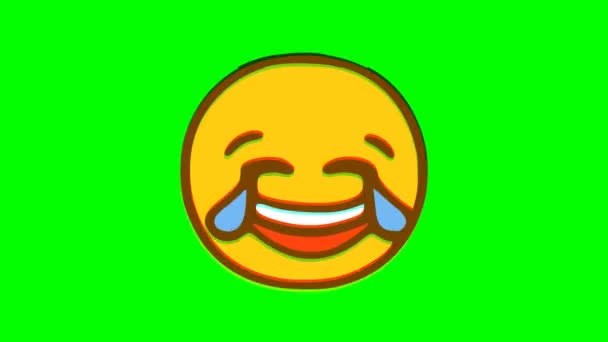 Rindo Lágrimas Efeito Glitch Emoticon Fundo Verde Gráficos Movimento Emoji — Vídeo de Stock