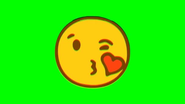 Kissing Emoticon Glitch Effect Green Background Emoji Motion Graphics — Stock Video