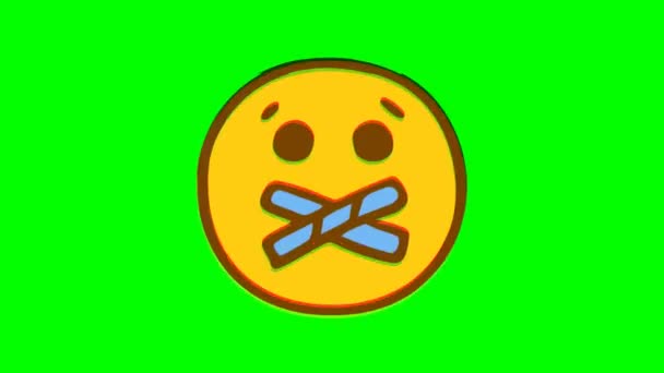 Emoticon Met Gesloten Mond Glitch Effect Groene Achtergrond Emoji Bewegende — Stockvideo