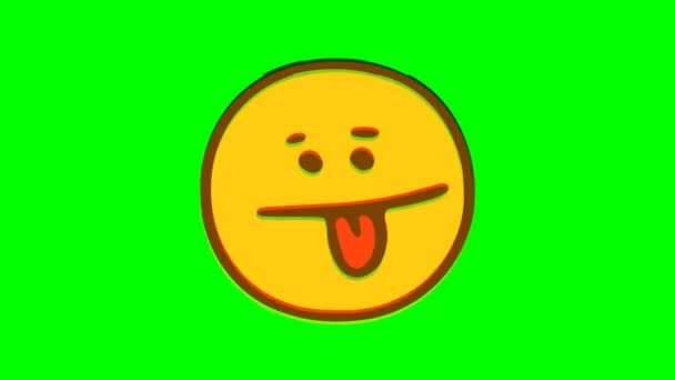 Смешной Смайлик Показывает Эффект Языкового Глюка Зеленом Фоне Эмодзи — стоковое видео