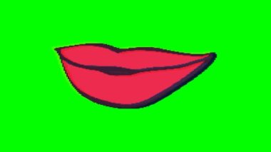 Ağız ya da dudaklar yeşil arka planda arıza yapıyor. Emoji hareket grafikleri.