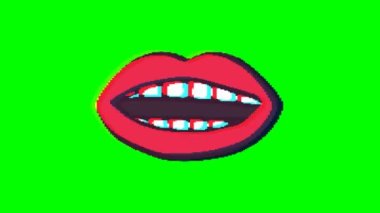 Ağız ya da dudaklar yeşil arka planda arıza yapıyor. Emoji hareket grafikleri.