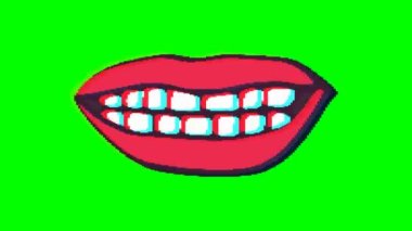 Ağız ya da dudaklar yeşil arka planda arıza yapıyor. Emoji hareket grafikleri.