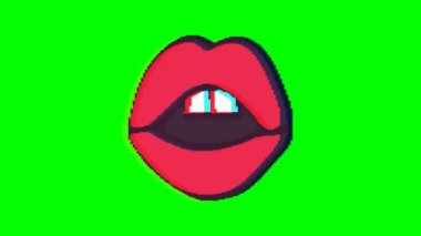 Ağız ya da dudaklar yeşil arka planda arıza yapıyor. Emoji hareket grafikleri.