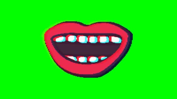 Mund Oder Lippen Mit Glitch Effekt Auf Grünem Hintergrund Emoji — Stockvideo