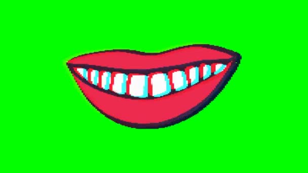 Mond Glimlach Lippen Met Glitch Effect Groene Achtergrond Emoji Bewegende — Stockvideo