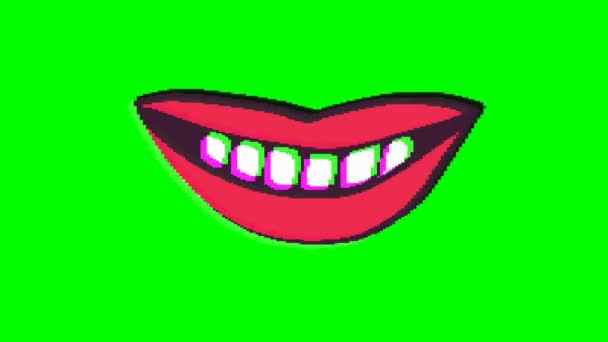 緑色の背景にグリッチ効果を持つ口 笑顔や唇 絵文字モーショングラフィックス — ストック動画