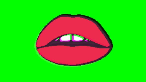 Boca Lábios Com Efeito Falha Fundo Verde Gráficos Movimento Emoji — Vídeo de Stock