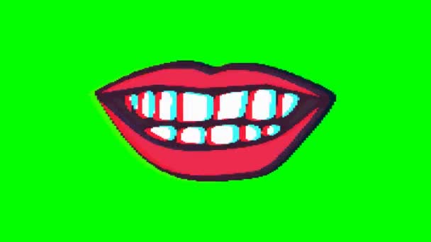Ağız Gülümseme Yeşil Arka Planda Arıza Etkisi Olan Dudaklar Emoji — Stok video